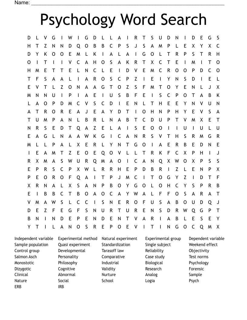 Psychology Word Search