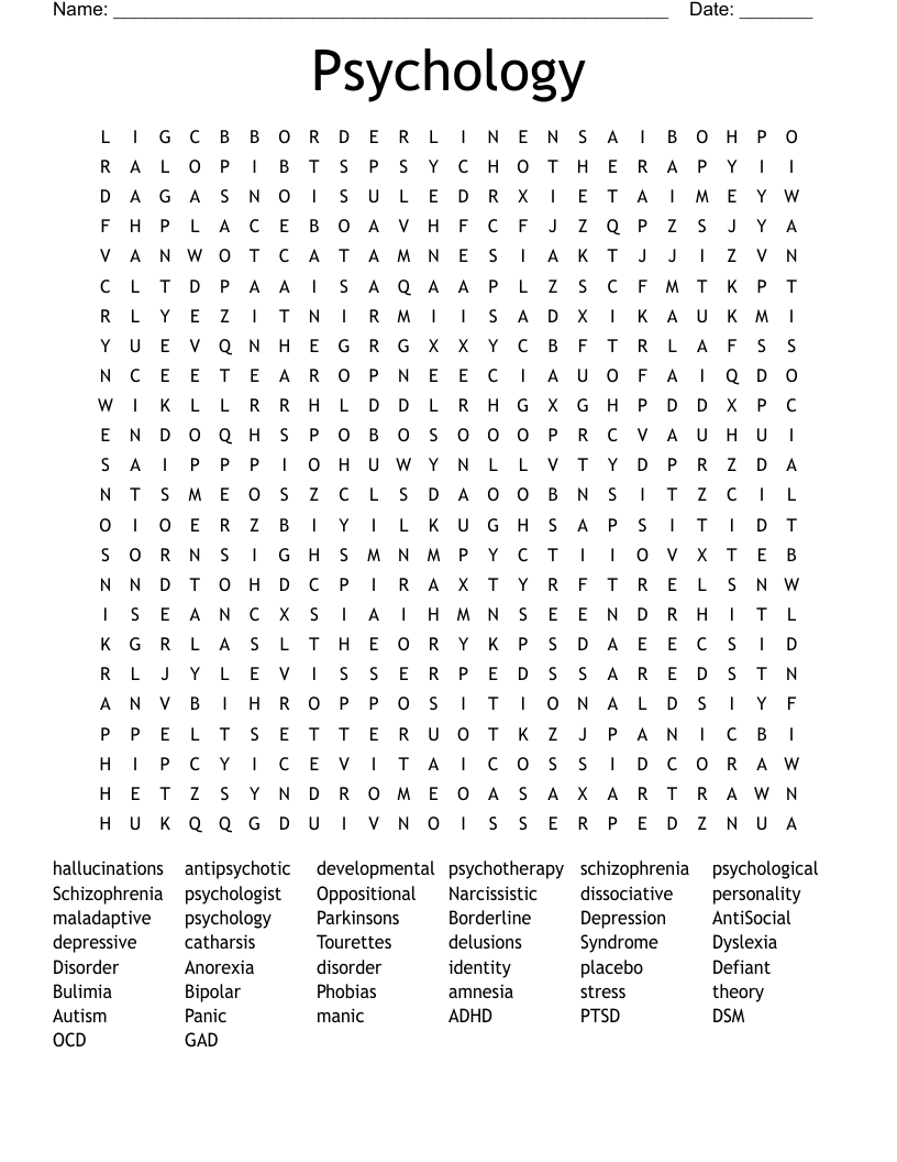 Psychology  Word Search