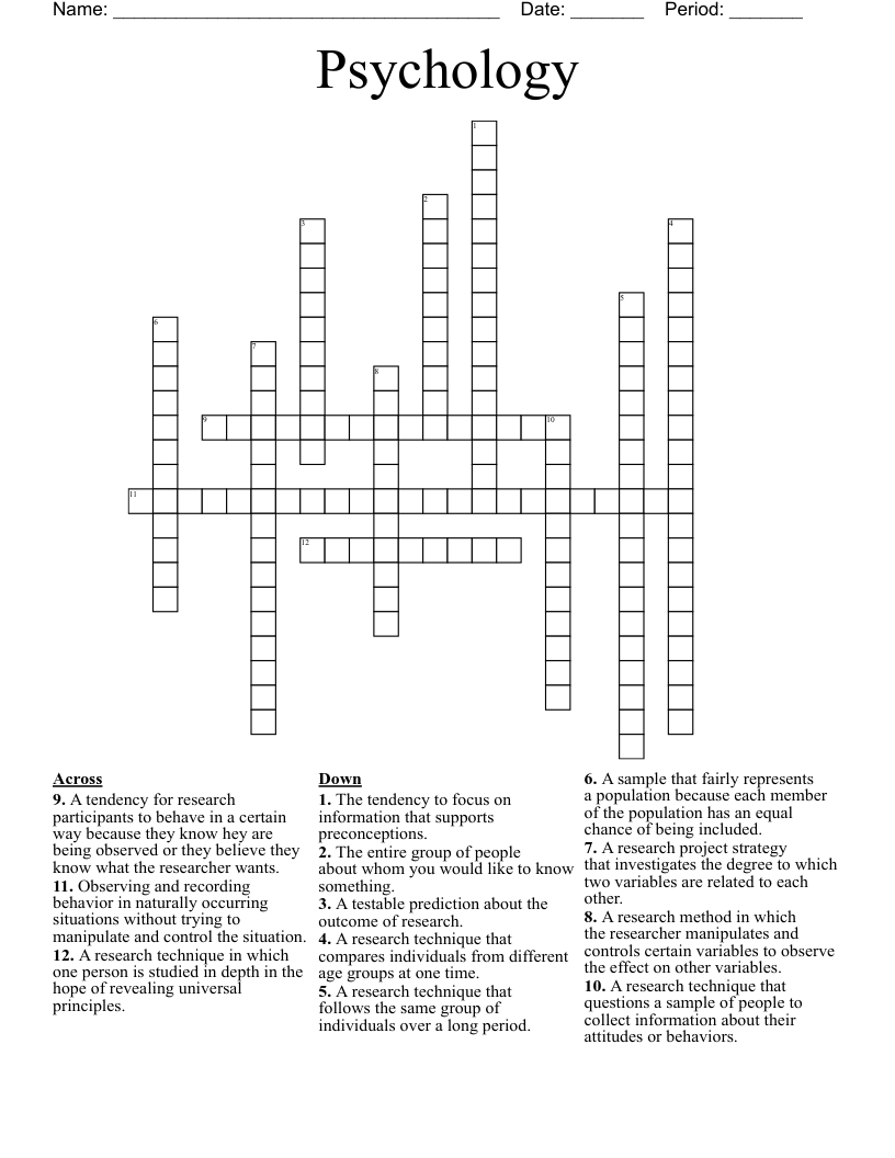 Psychology  Crossword