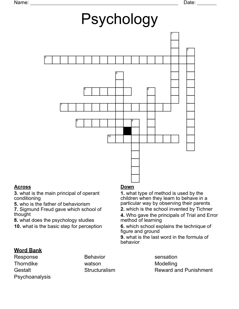 Psychology  Crossword