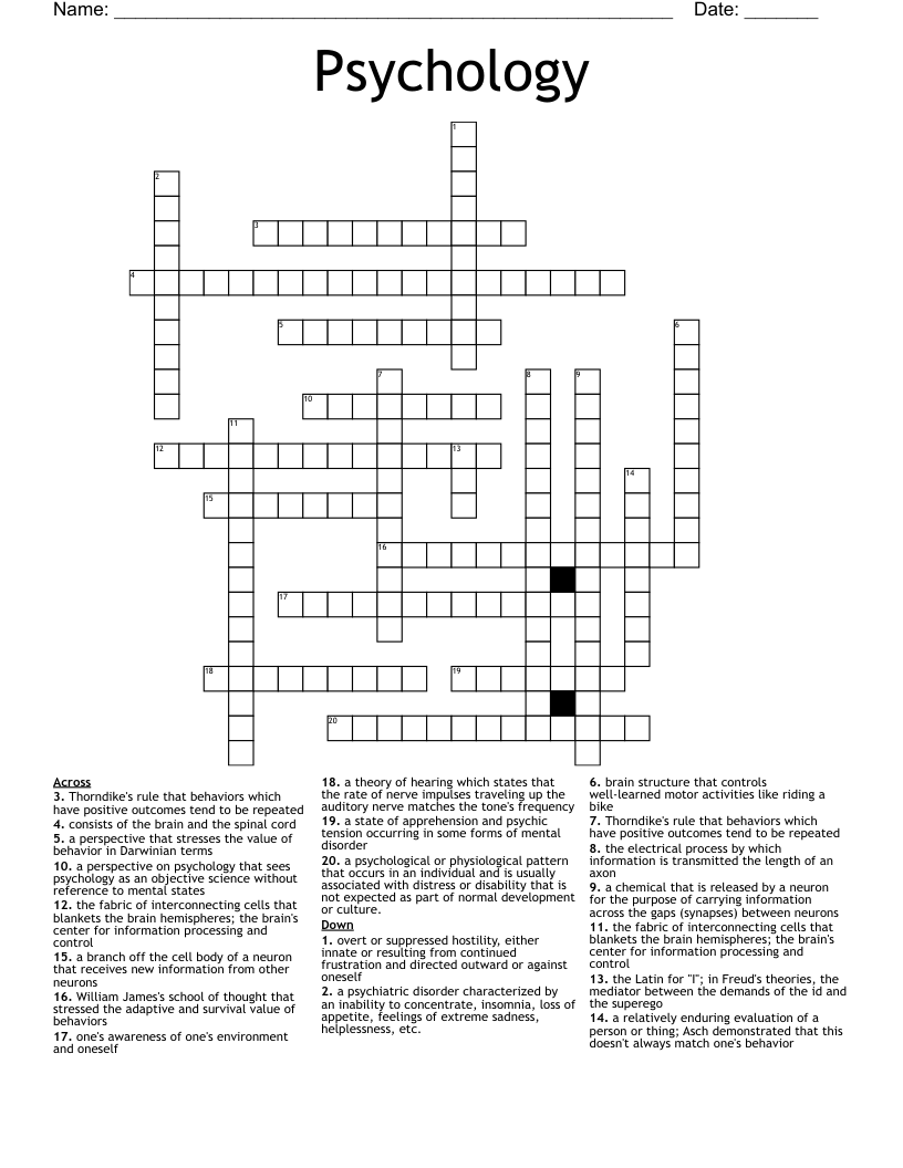 Psychology  Crossword