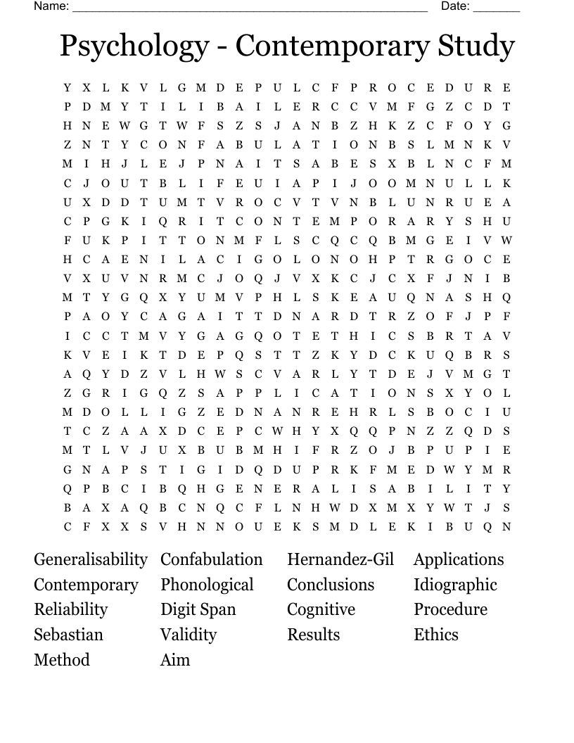 Psychology - Contemporary Study Word Search