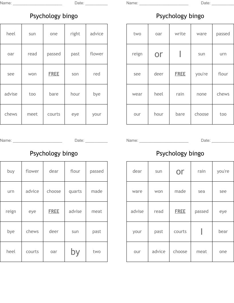 Psychology bingo
