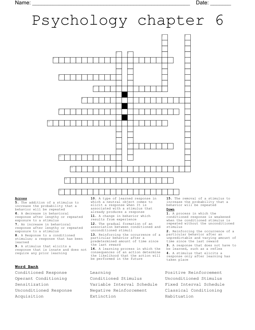 Psychology chapter 6 Crossword