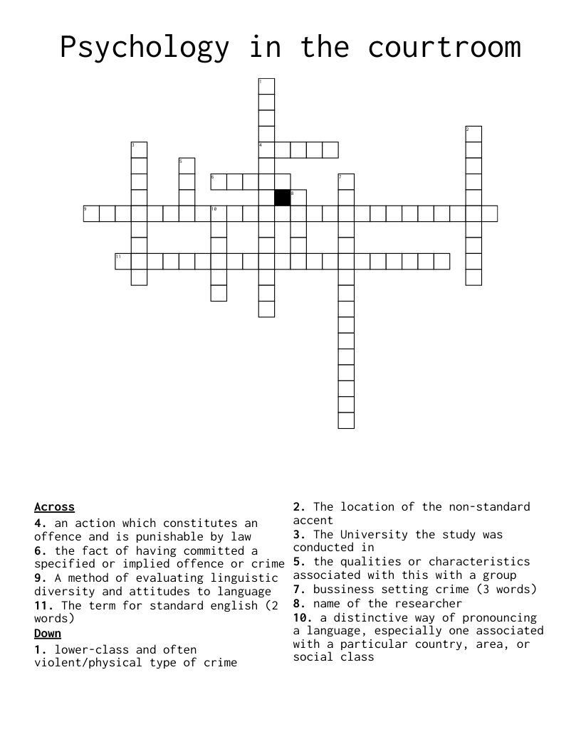 Psychology in the courtroom Crossword