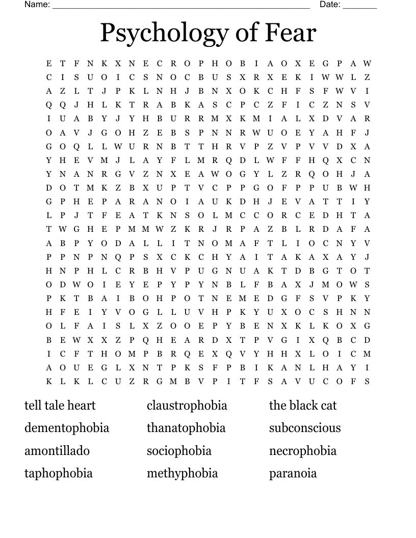 Psychology of Fear Word Search