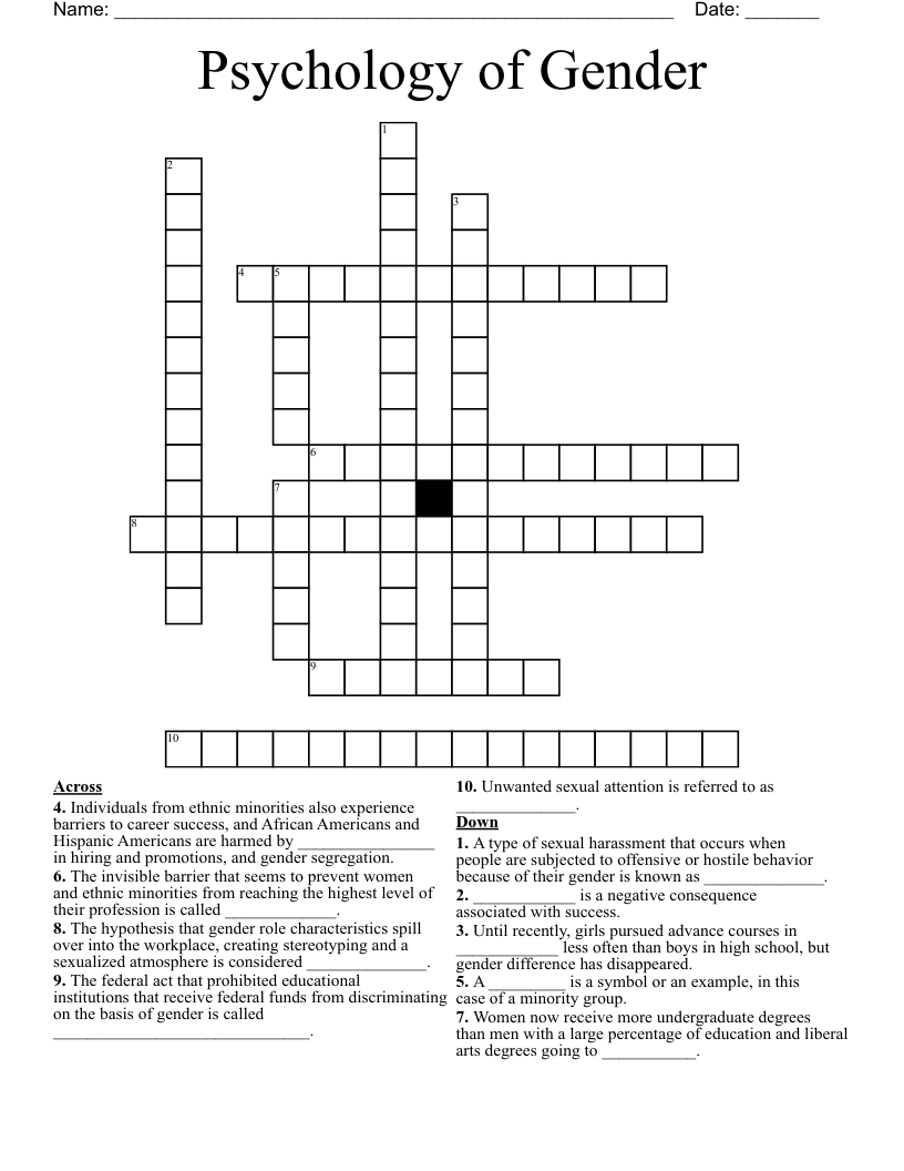 Psychology of Gender Crossword