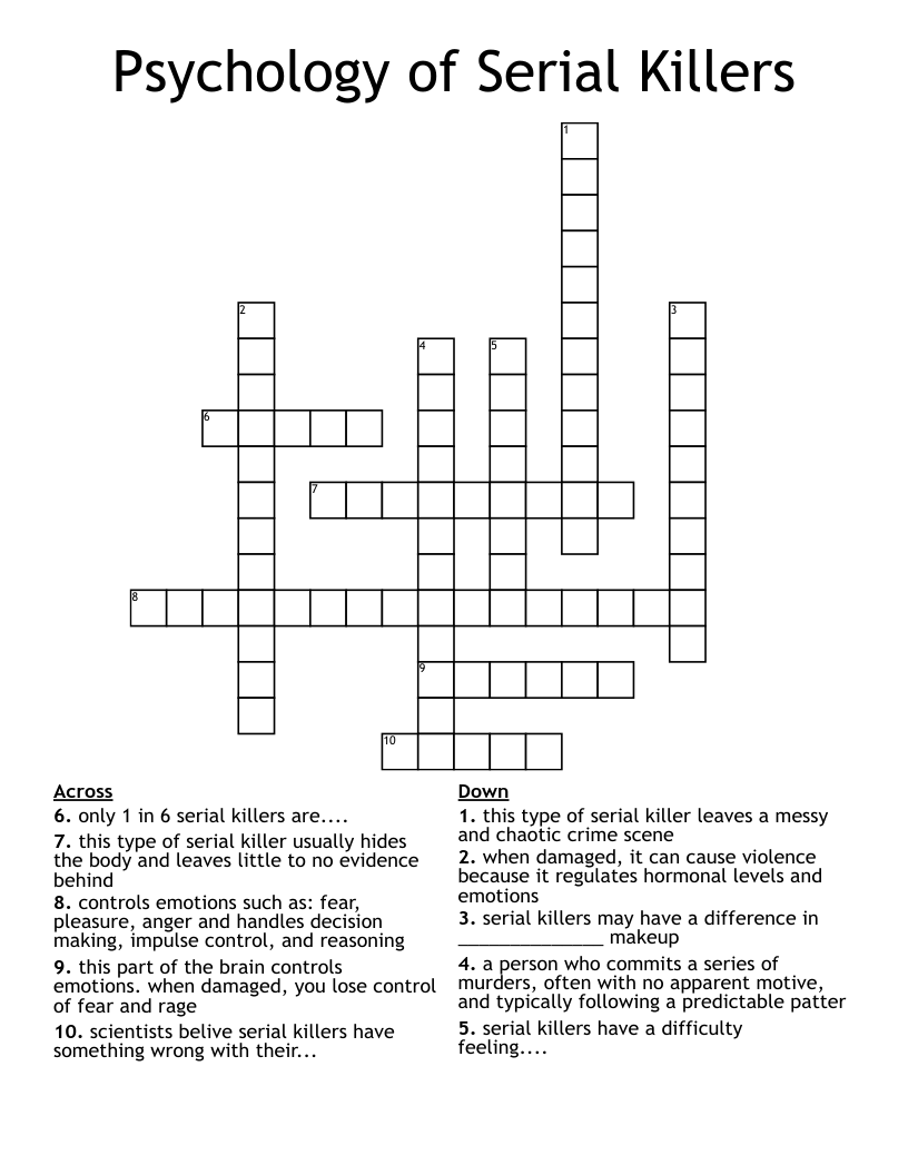 Psychology of Serial Killers  Crossword