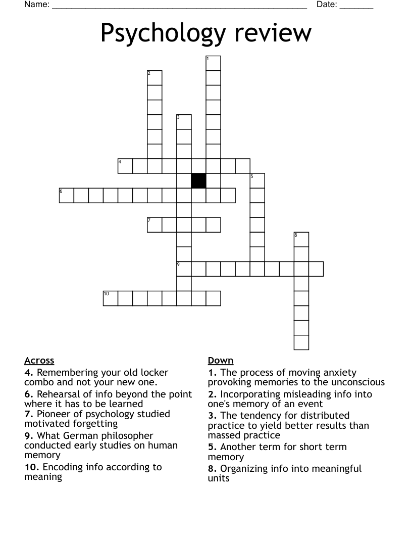 Psychology review Crossword