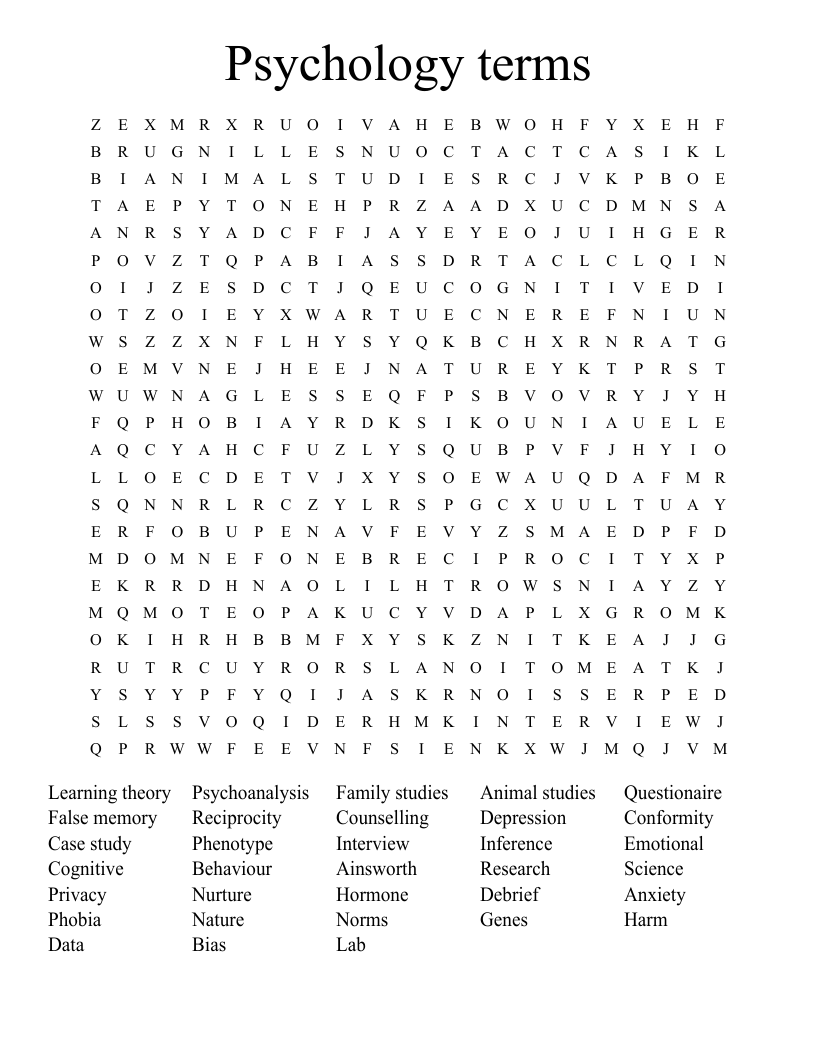 Psychology terms  Word Search