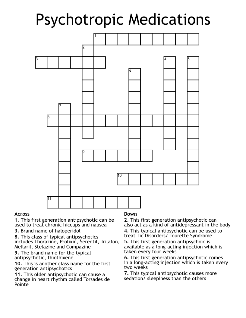 Psychotropic Medications Crossword