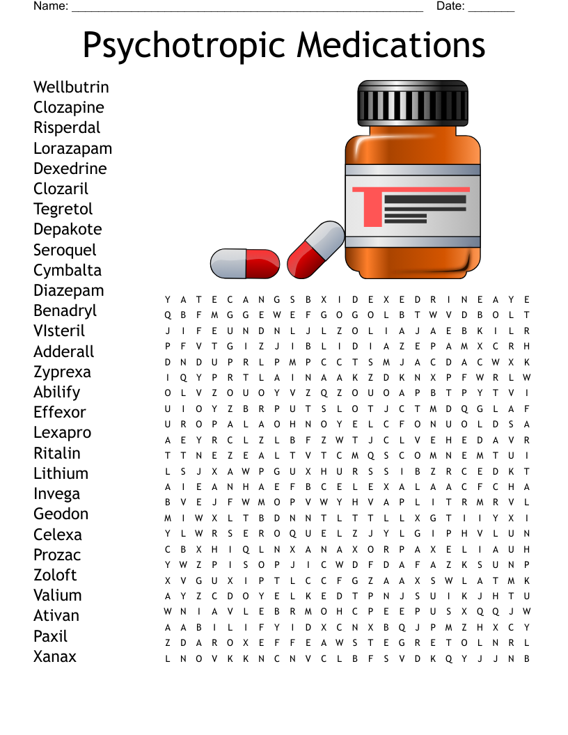 Psychotropic Medications Word Search