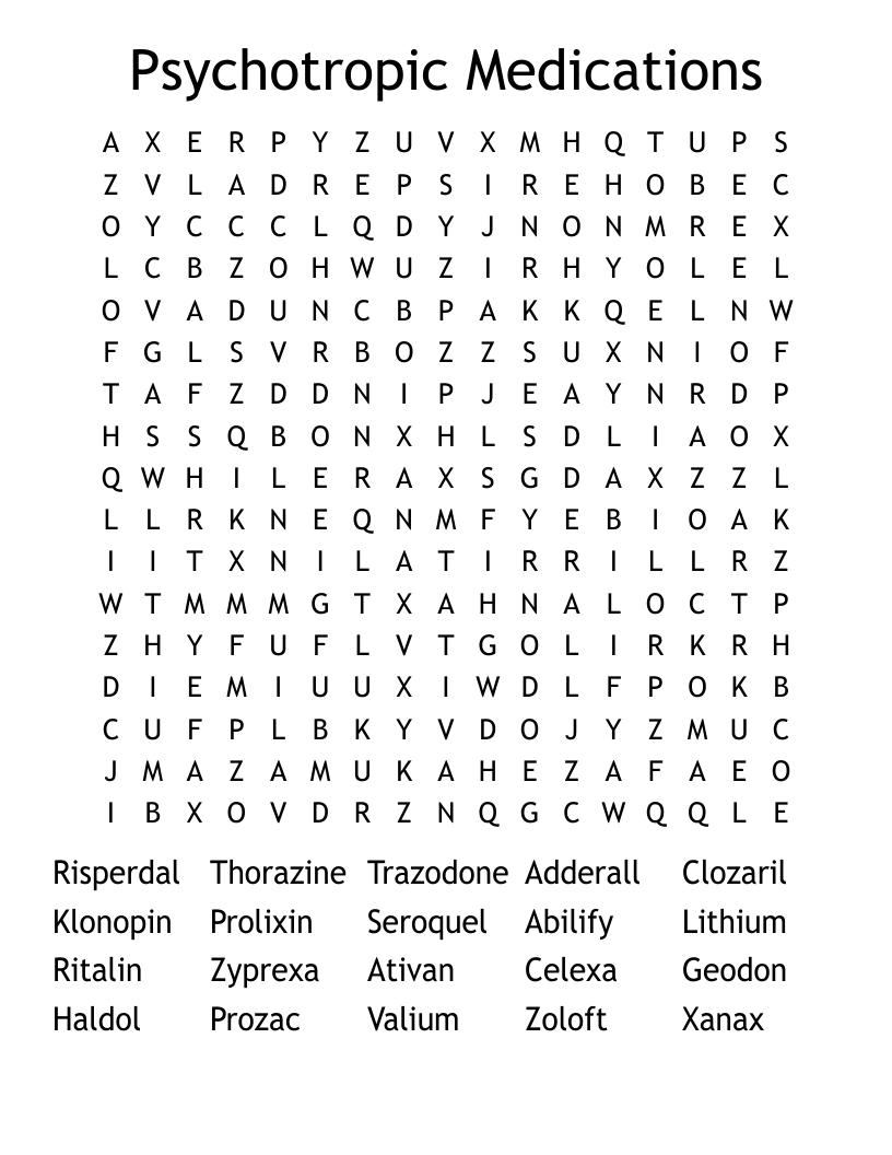 Psychotropic Medications Word Search