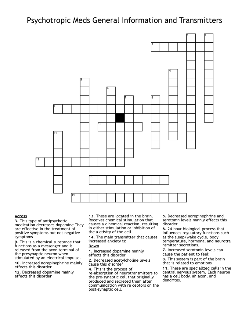 Psychotropic Meds General Information and Transmitters  Crossword