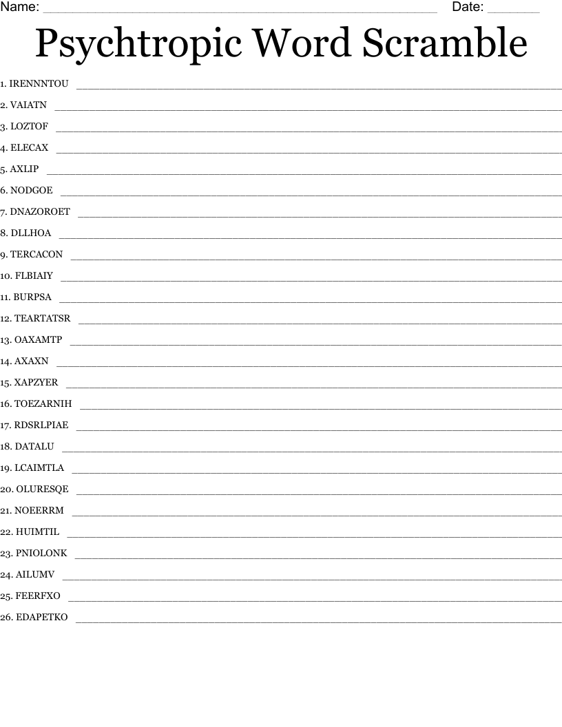 Psychtropic Word Scramble