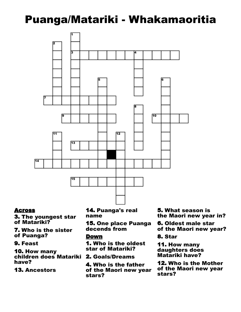 Puanga/Matariki - Whakamaoritia Crossword