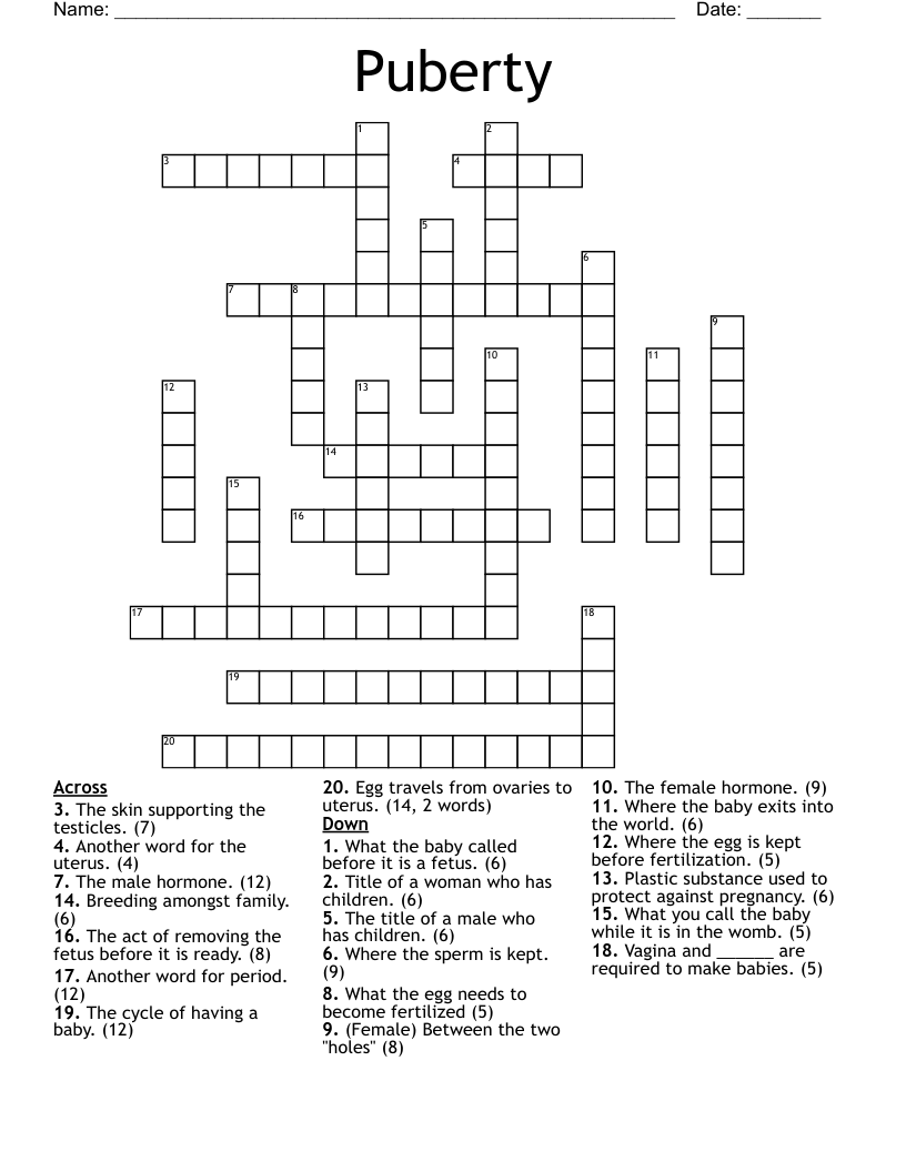 Puberty Crossword