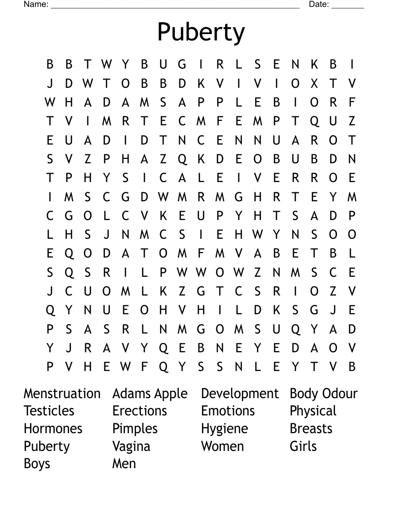 Puberty Word Search
