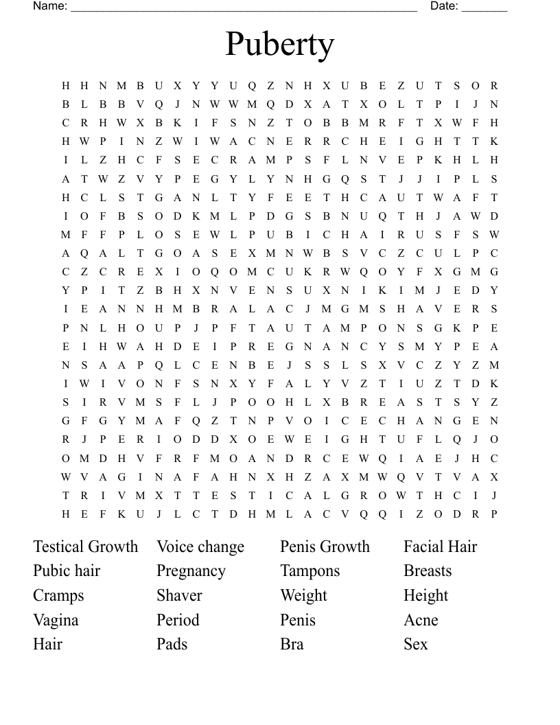 Puberty Word Search
