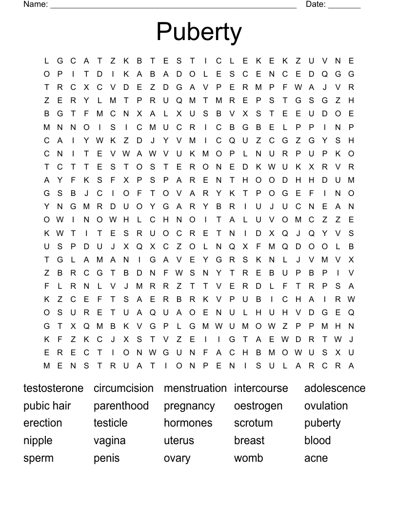 Puberty Word Search