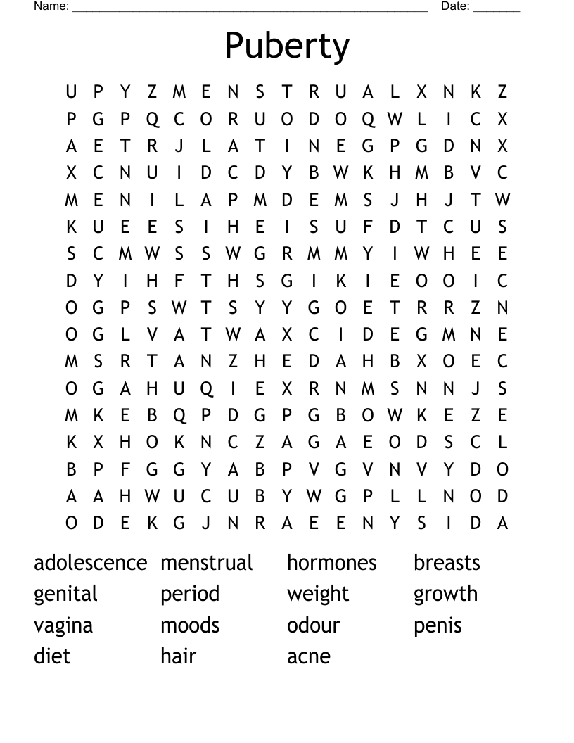 Puberty Word Search