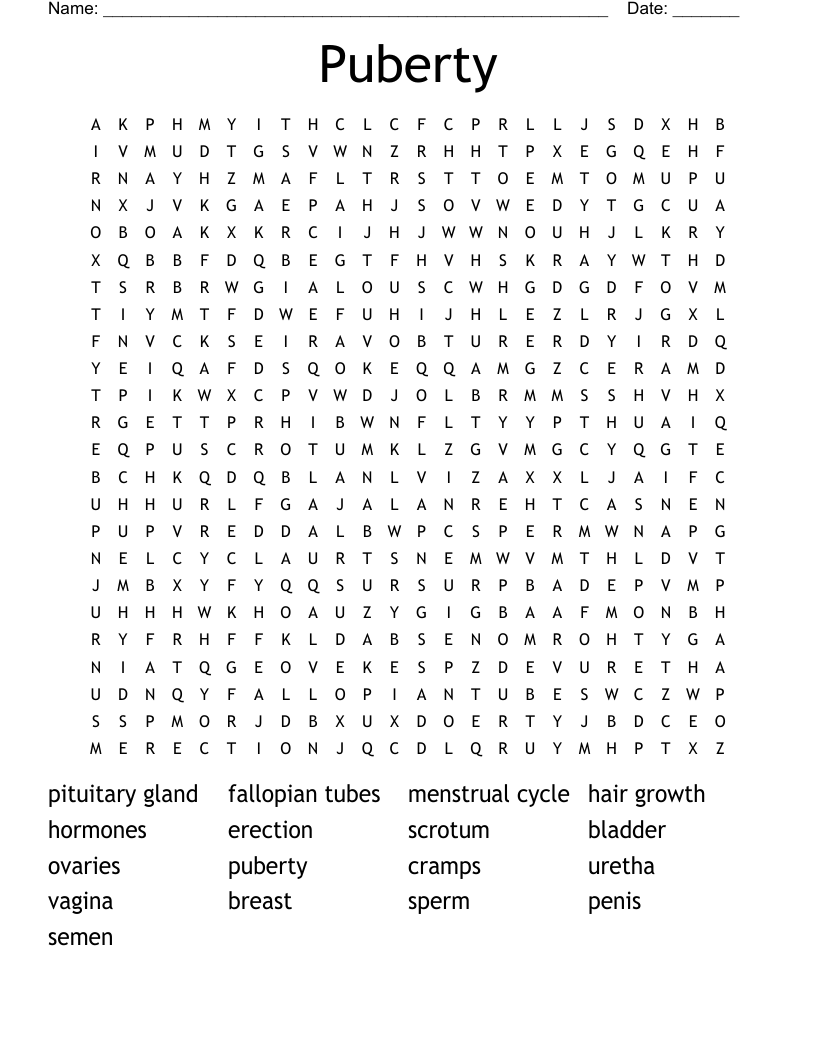 Puberty Word Search