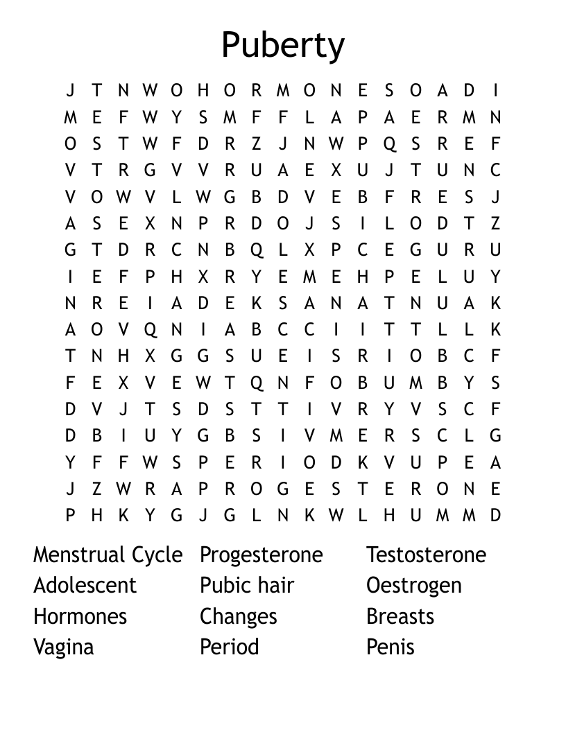 Puberty Word Search