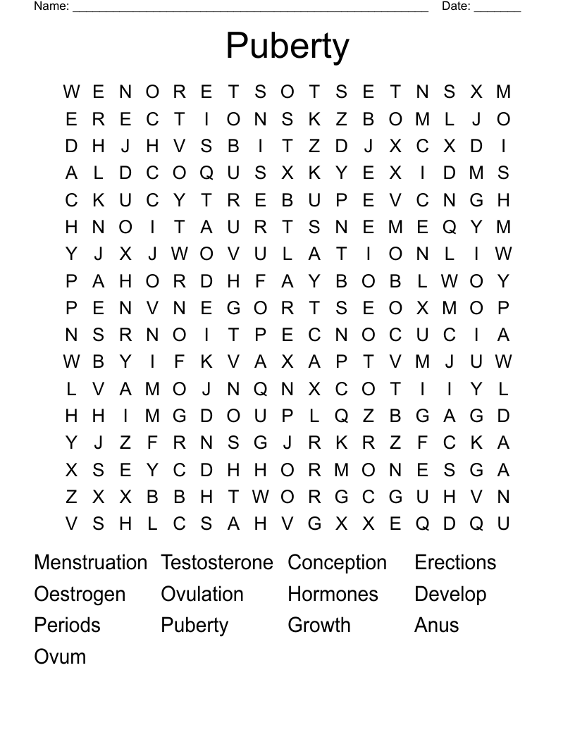 Puberty Word Search