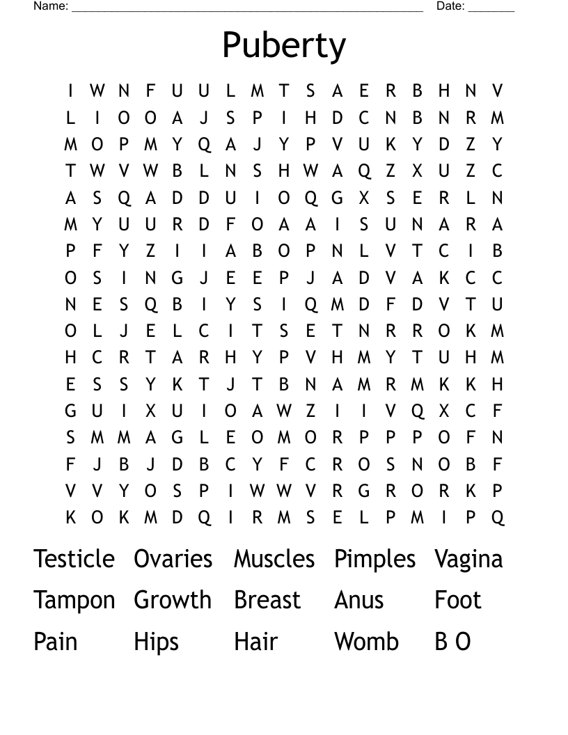Puberty Word Search