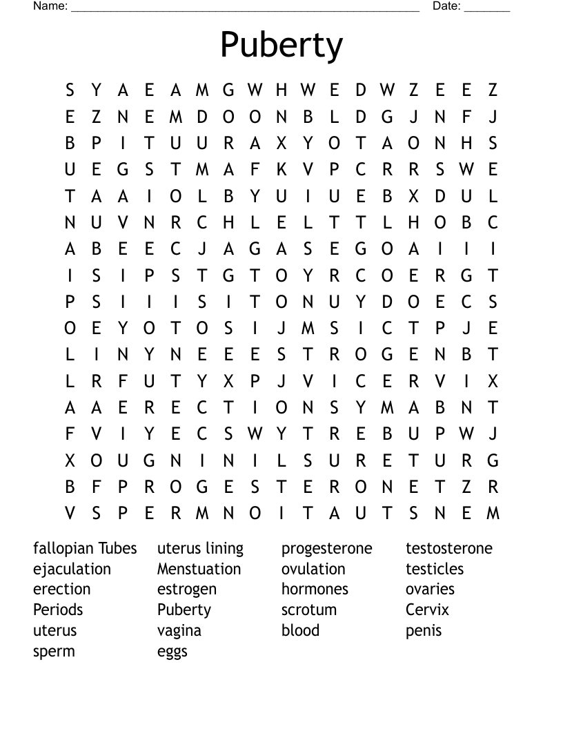 Puberty Word Search
