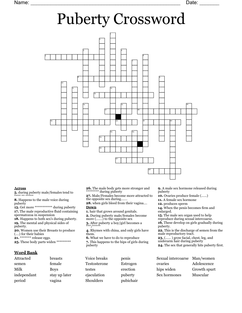 Puberty Crossword