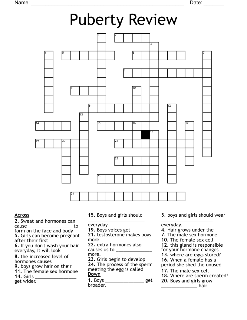 Puberty Review Crossword