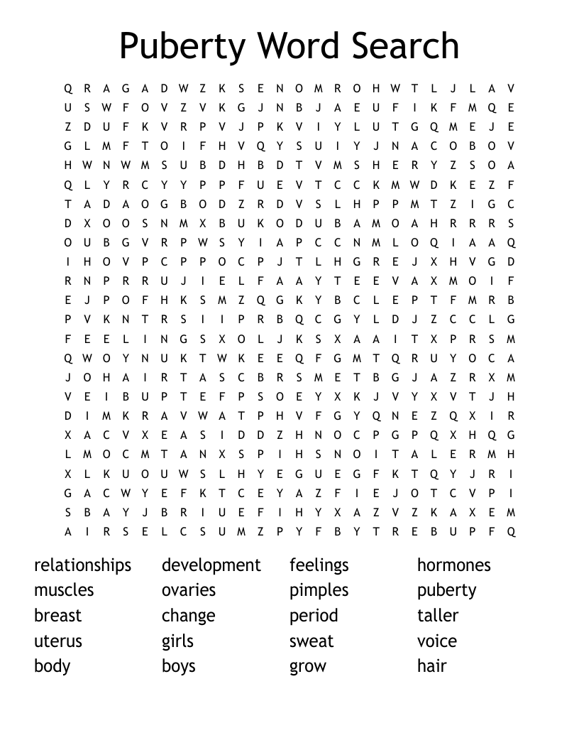 Puberty Word Search