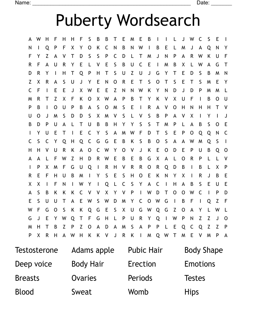Puberty Wordsearch