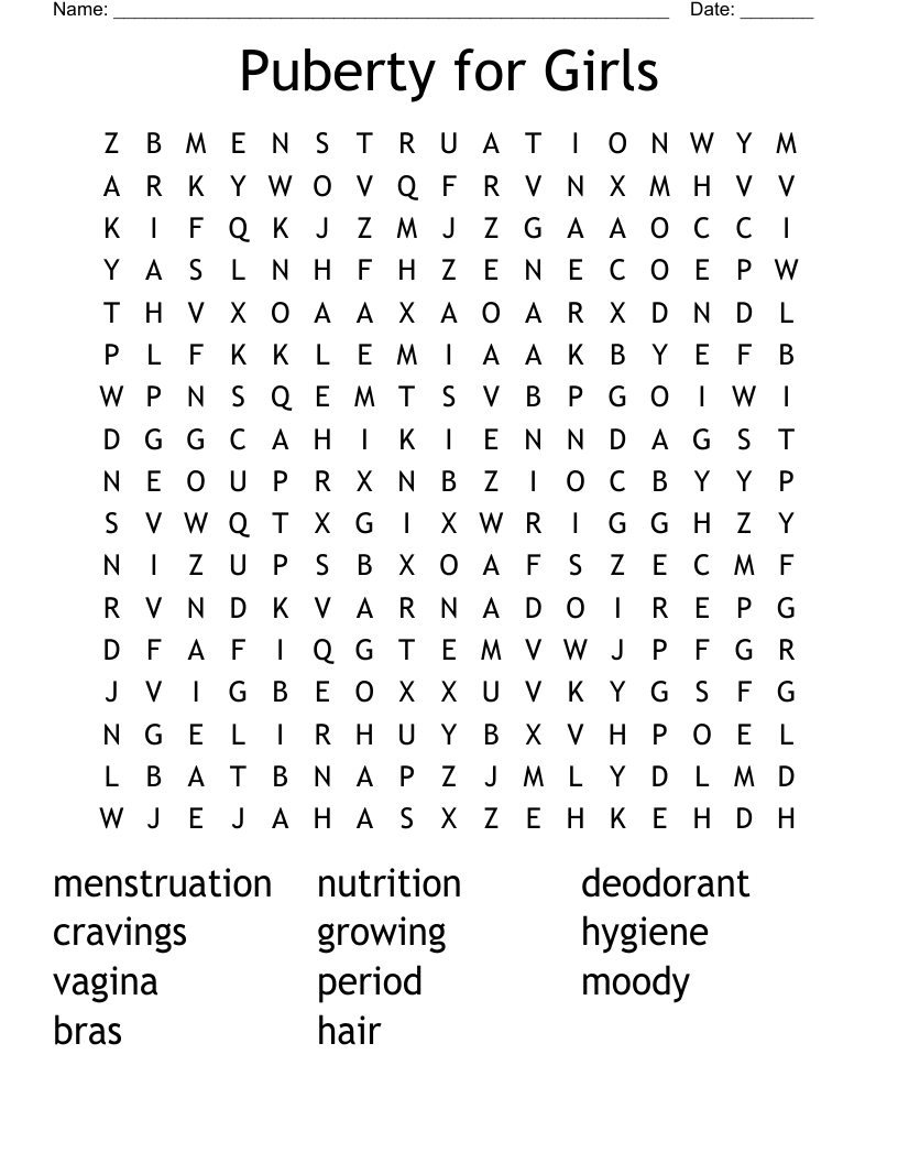 Puberty for Girls Word Search