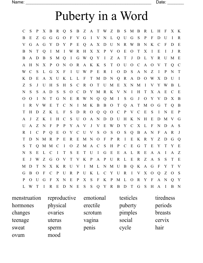 Puberty in a Word Word Search