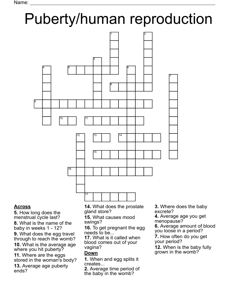 Puberty/human reproduction Crossword