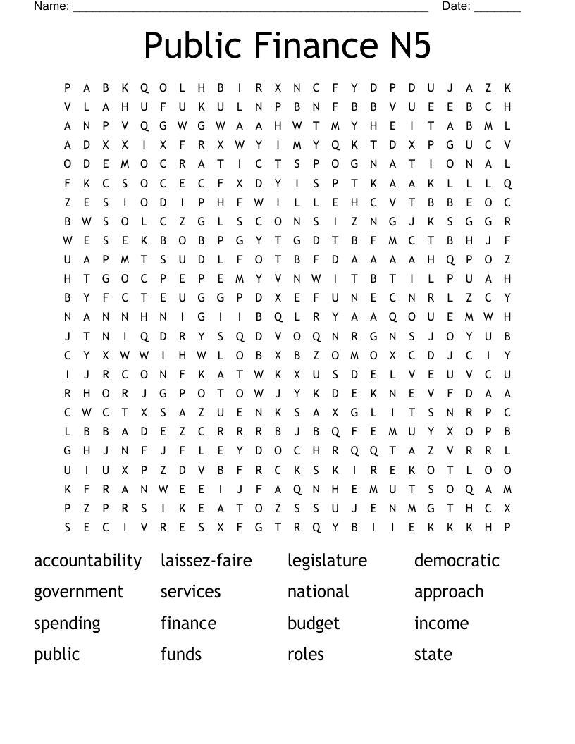 Public Finance N5 Word Search