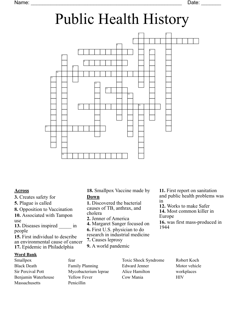 Public Health History Crossword