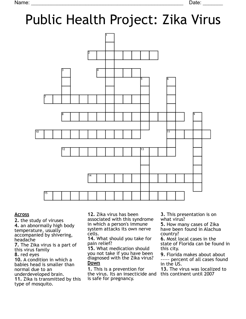 Public Health Project: Zika Virus Crossword