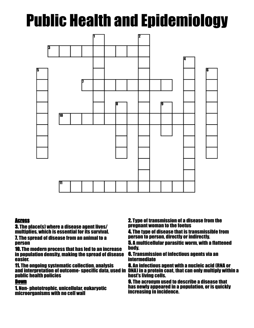 Public Health and Epidemiology Crossword