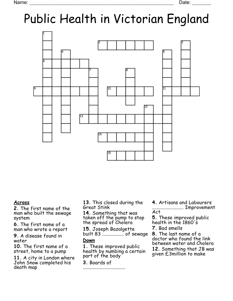 Public Health in Victorian England Crossword