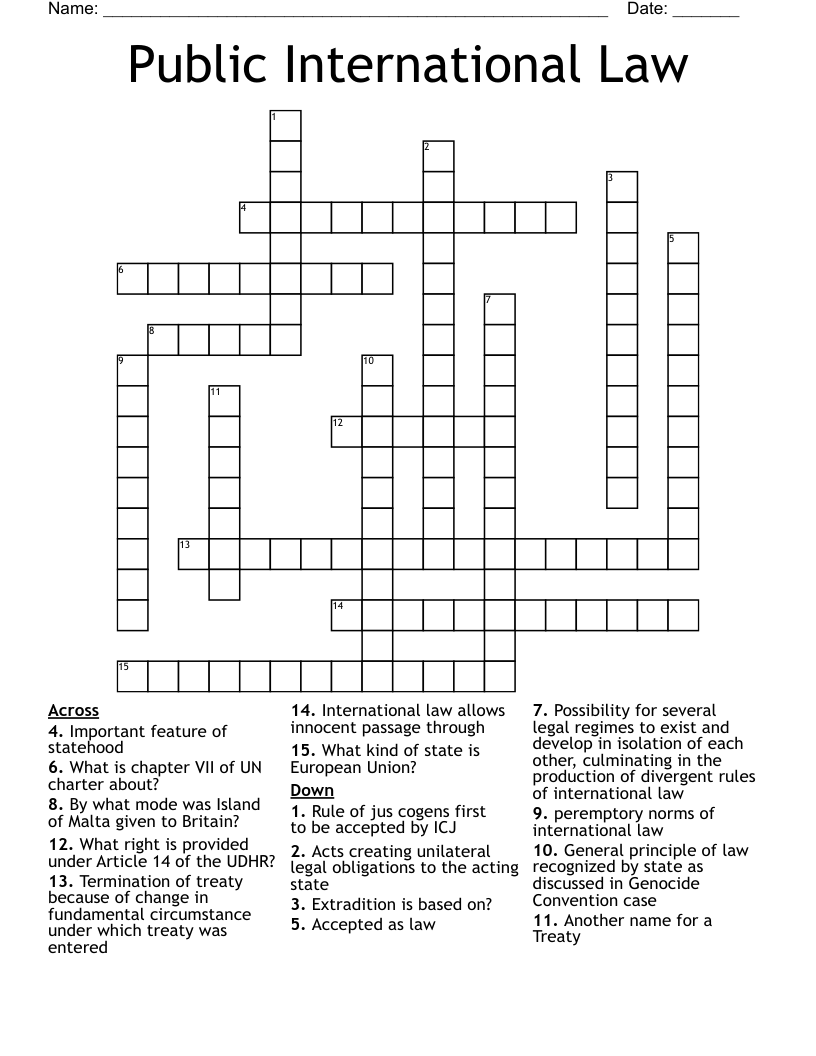 Public International Law Crossword