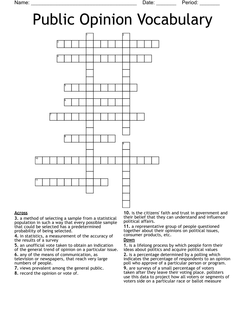 Public Opinion Vocabulary  Crossword