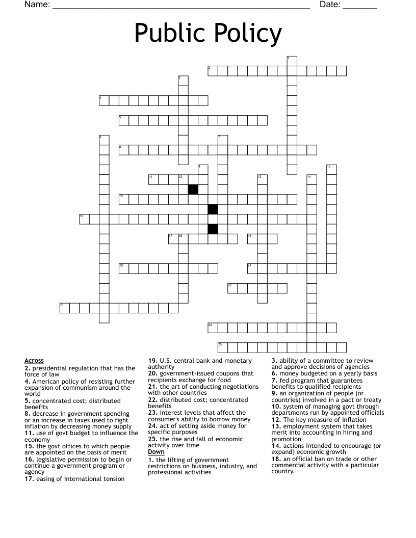 Public Policy Crossword