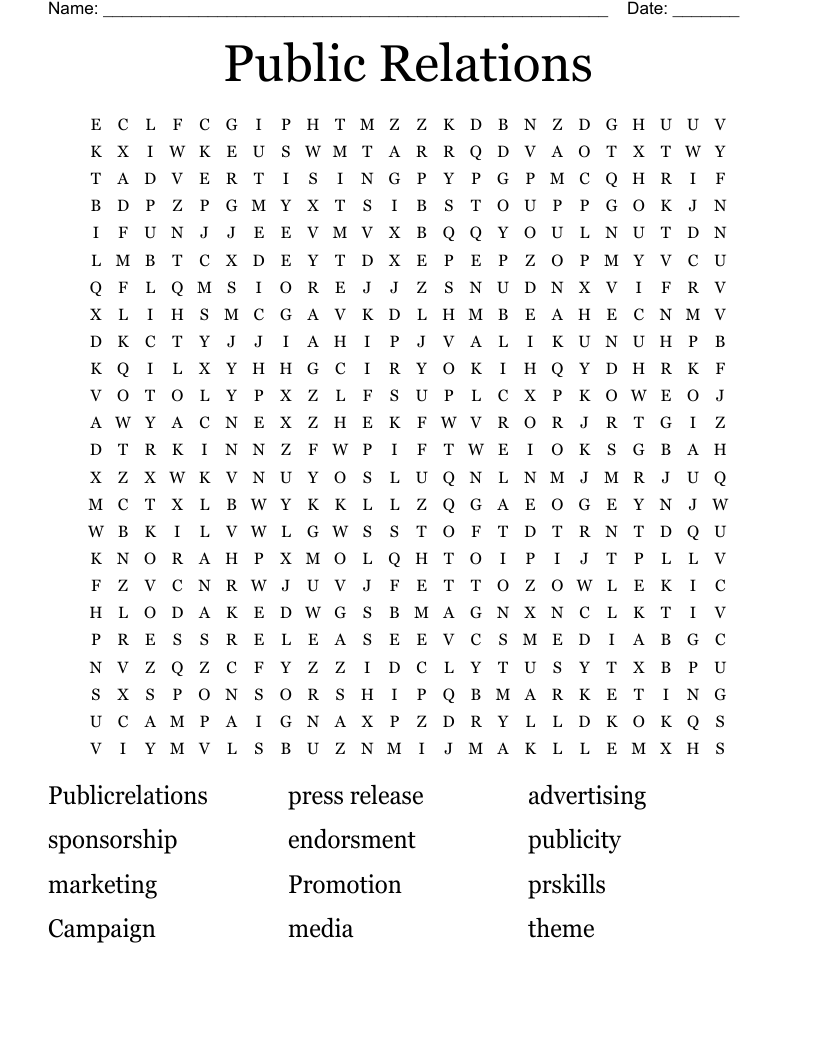 Public Relations Word Search