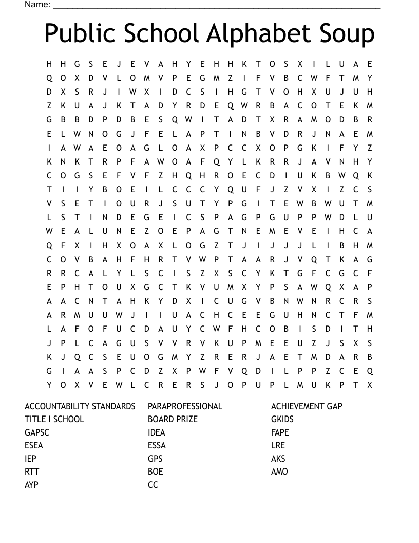 Public School Alphabet Soup Word Search