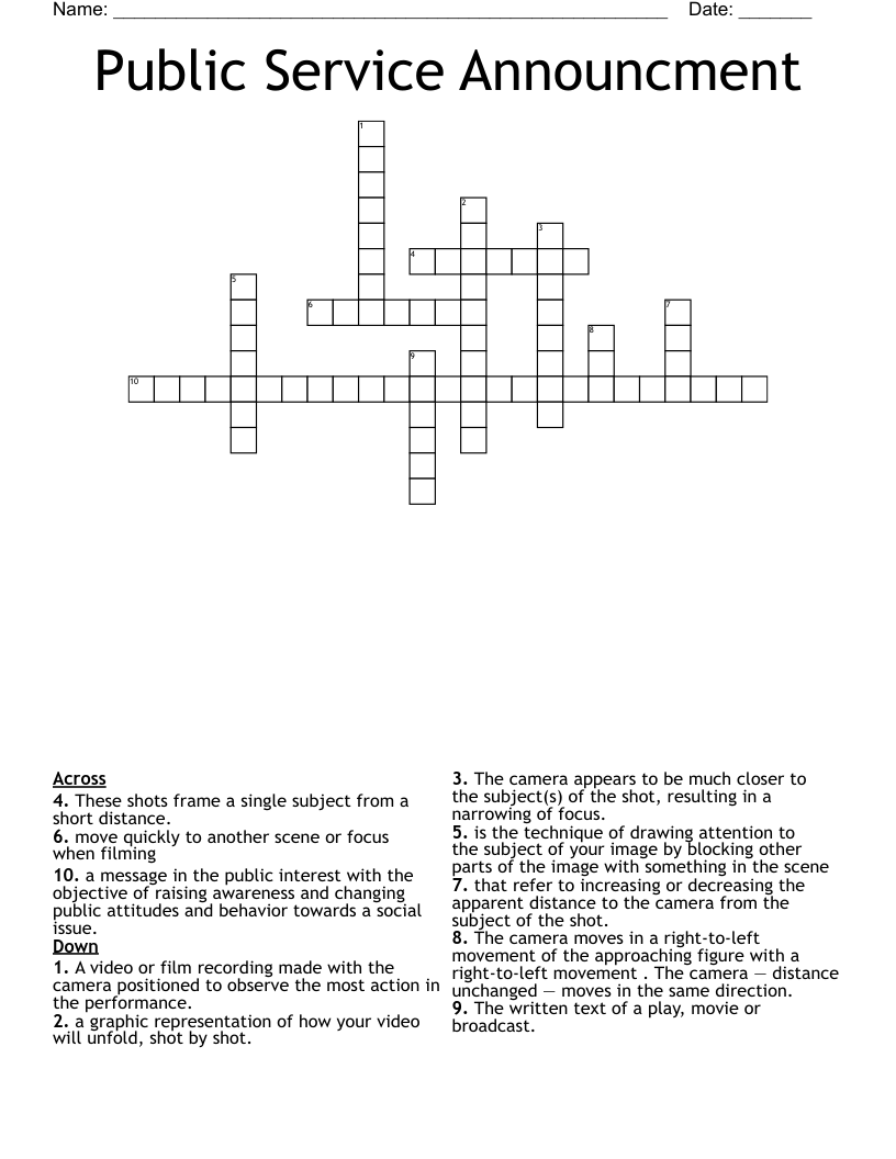 Public Service Announcment Crossword