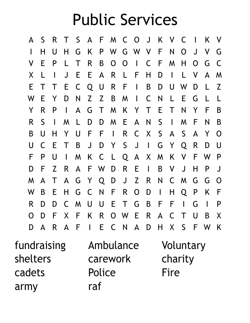 Public Services Word Search