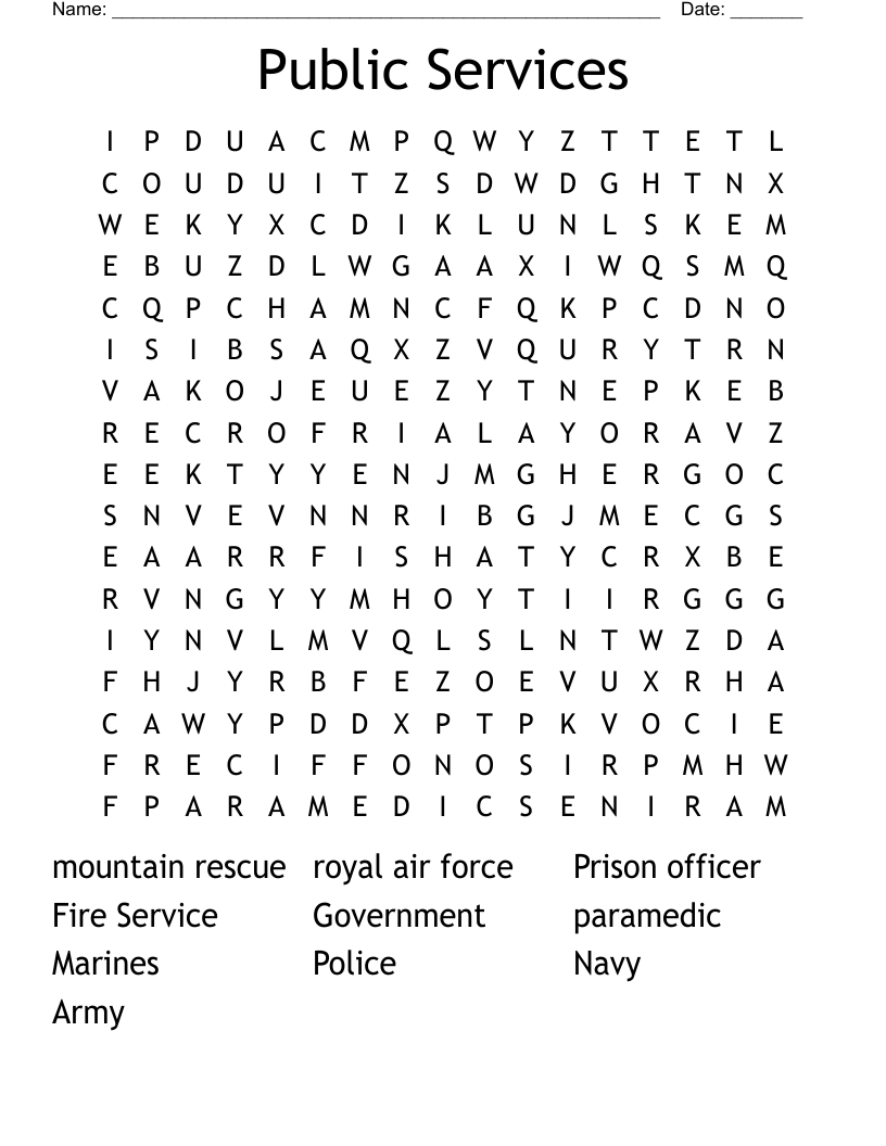 Public Services  Word Search
